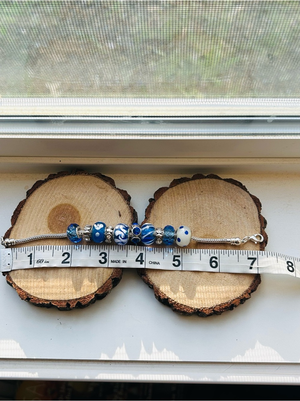 Blue & White Beaded Charm Bracelet | Glass Bead Bracelet | Coastal Jewelry - Picture 8 of 8